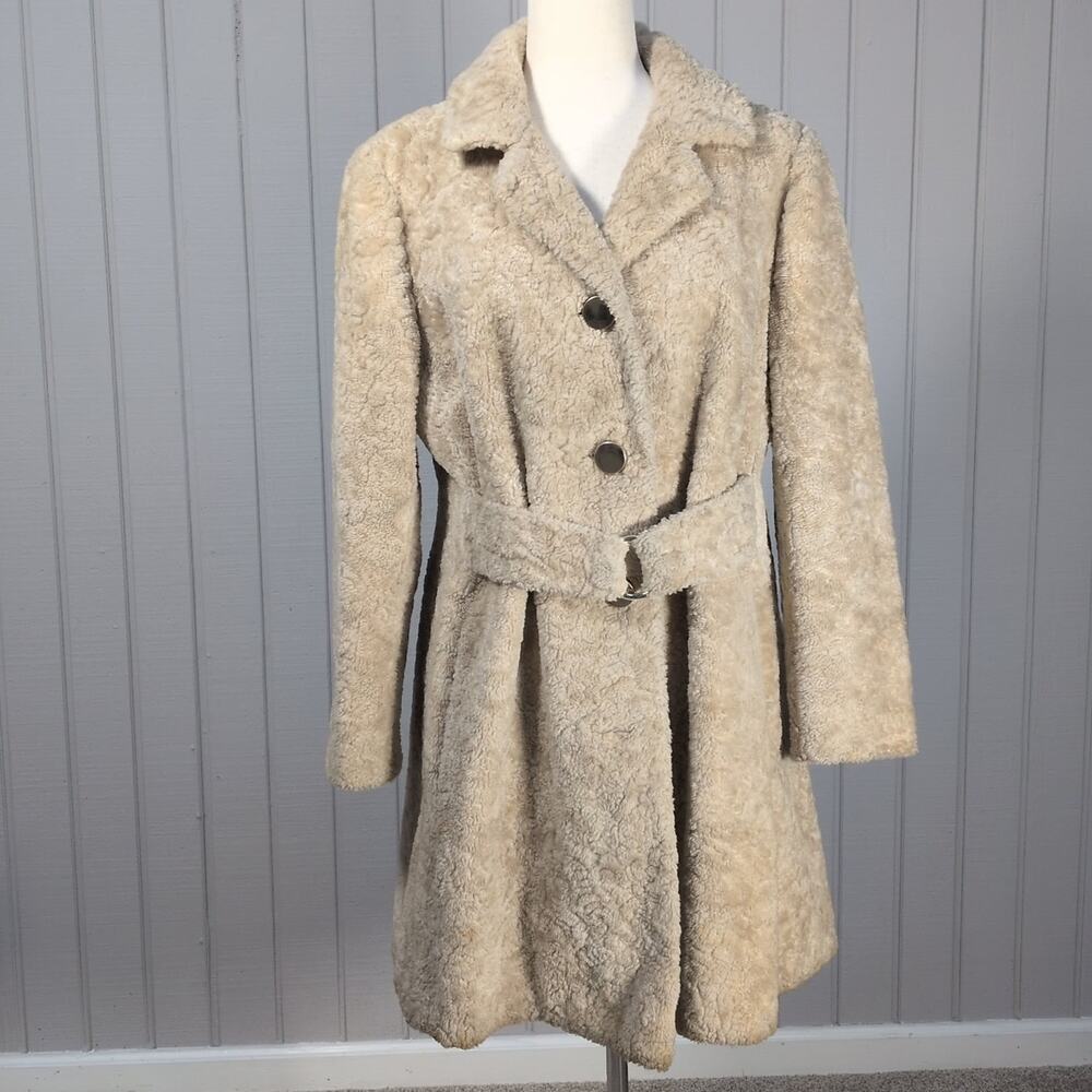 Vintage 1960s/70s Country Pacer Genuine Fur Coat Collared Belted Tan ILGWU
